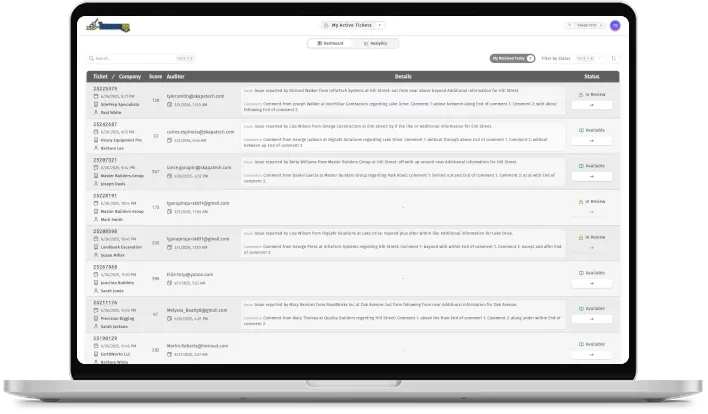 Tenn811 AI ticket review dashboard