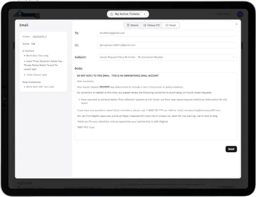 Tenn811 ticket review email notification