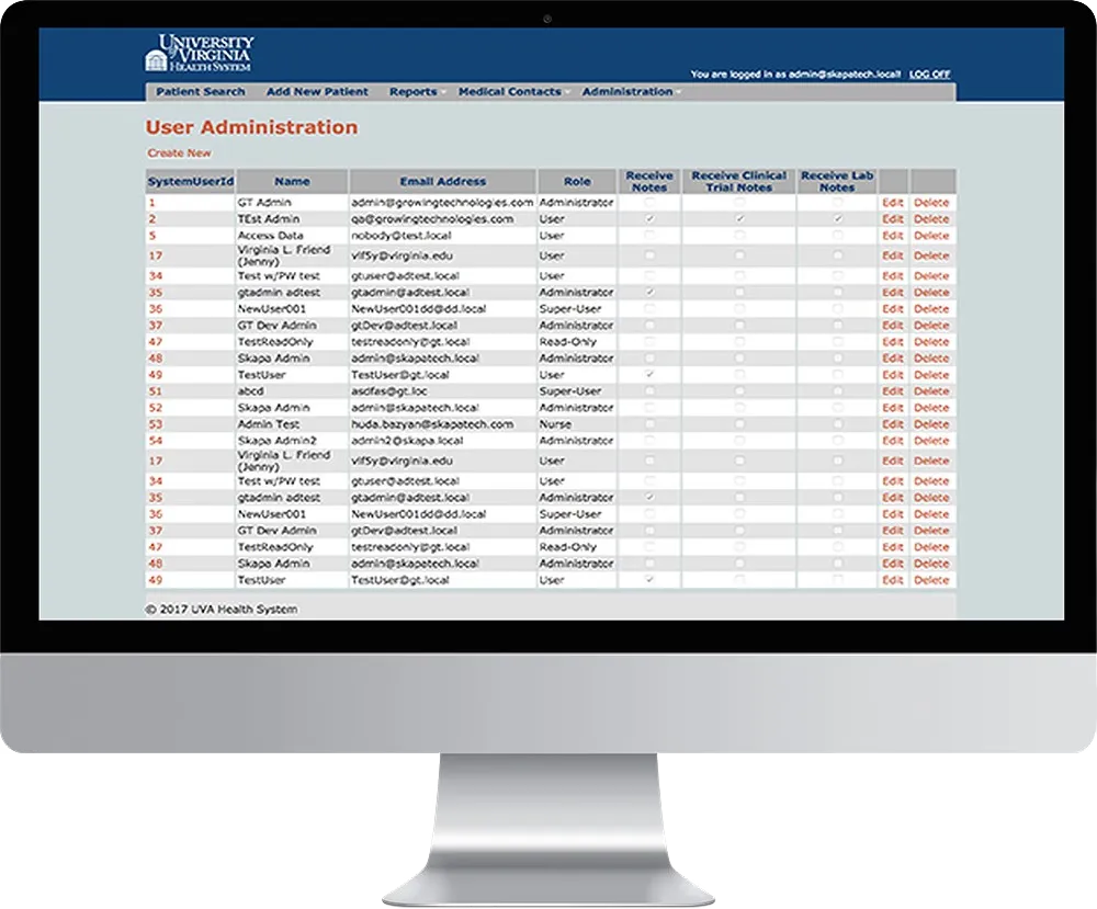 UVA Health System Neuro-Oncology application screenshot